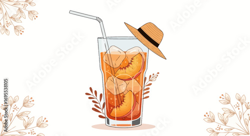 Refreshing Peach Iced Tea and Summer Vacation Illustration Designs Showcase Appeal