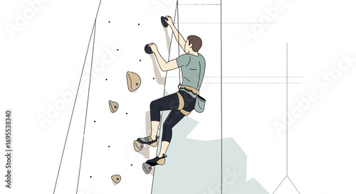 A Man Scaling A Wall, Depicting A Sportive Activity And The Skill Of Climbing Up