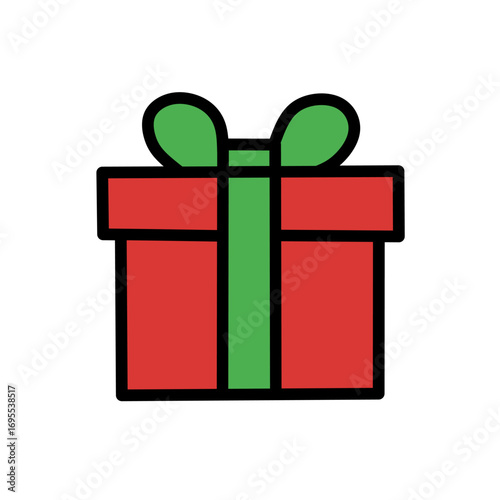 Gift Box, a red present wrapped with a green ribbon and bow, representing the tradition of giving gifts.