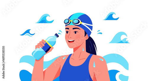 Refreshing Swimmer Hydrating After Training with Bottled Water at the Poolside