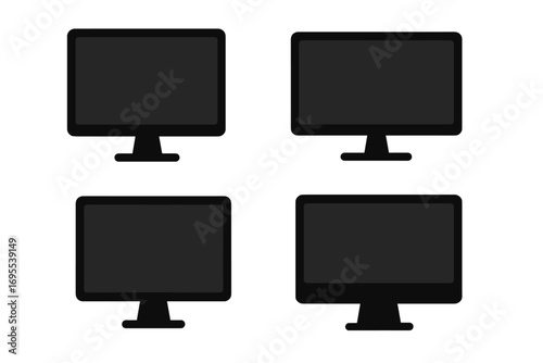 Set of computer monitor silhouettes. Vector illustration of various display designs. PC desktop screen icons for technology themes. Flat minimalist electronic device graphic set.