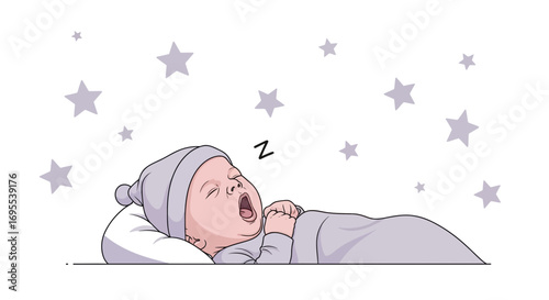 A Peaceful Sleeping Baby with Stars in the Night Sky