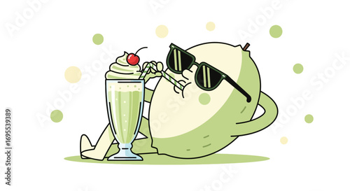 Relaxed Cartoon Character Sipping a Refreshing Drink Through a Stylish Straw After a Sunny Day