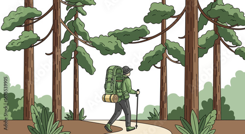 A Person Hiking Through Woodland Trails on a Perfect Day for Exploration and Adventure