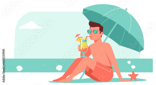 Relaxed Individual Lounging Outdoors While Enjoying Refreshing Beverage Under Shelter