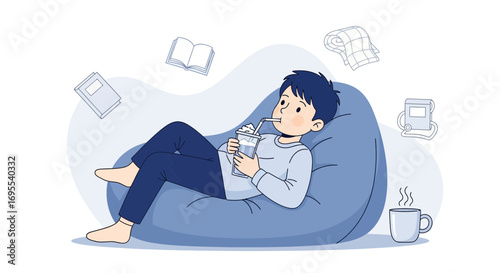 Relaxed Moment: A Peaceful Scene of Relaxation, Beverages, and Comfortable Ambiance