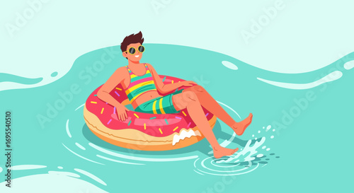 Relaxed Person Floats On a Donut Tube In a Refreshing Pool of Water During Summer