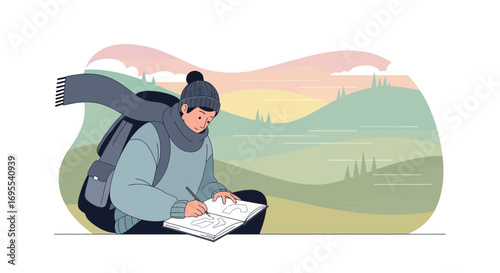 A person sketching in a notebook while embracing the beauty of nature and the outdoors