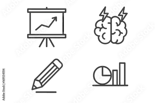 Presentation graph brainstorming creative mind pencil sketch diagram analytics chart line icon collection editable stroke minimalistic linear vector design for business apps cards banners posts