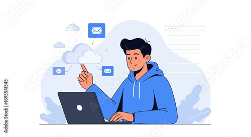 Online Communication Concept: A Person Interacting with Email and Cloud Services Effectively