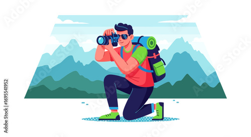 A Photographer Enjoys Nature While Capturing the Beauty of the Mountains and Outdoors