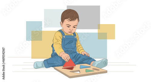 A Playful Infant Engaged With Geometric Shapes, Concentrating on Education