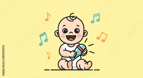 A Playful Infant Enjoying Music with A Rattle, Joyful And Filled With Happiness