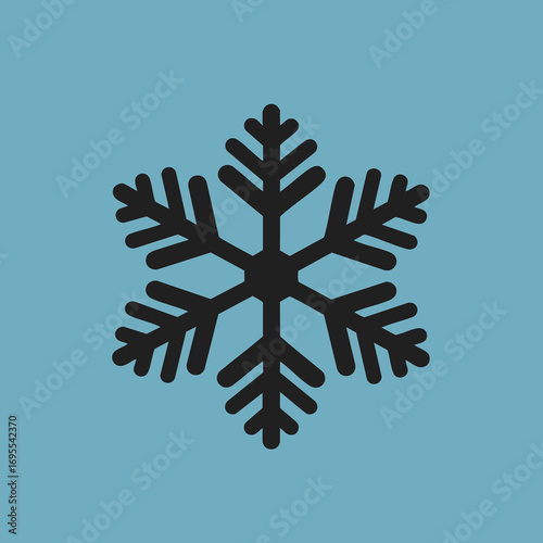 A simple, stylized black snowflake icon against a solid light blue background.