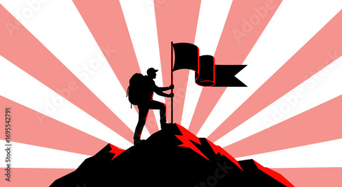 A Silhouette Of Triumph: Reaching The Summit, Achieving Victory, And Claiming Success