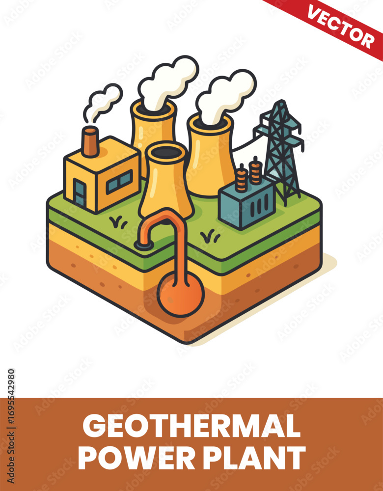 Naklejka premium Geothermal power plant isometric 3d illustration Renewable Geothermal Energy Systems in Detailed 3D View with Heat Conversion and Power Generation Technology