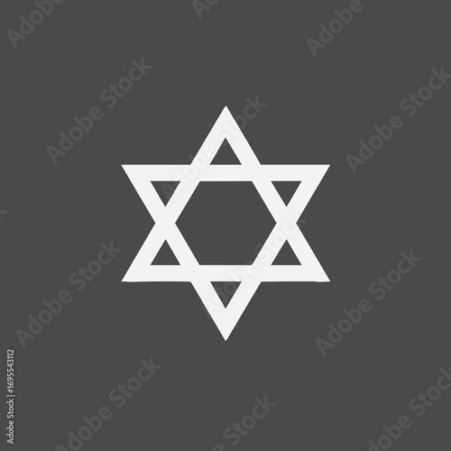 A white Star of David, a well-known hexagram symbol of Judaism, on a simple dark gray background.