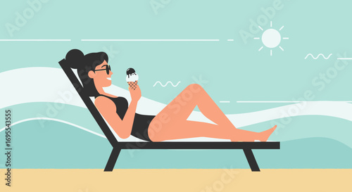 Relaxing With Ice Cream: Sunny Beach Scene Depicting Joyful Summer Leisure Time