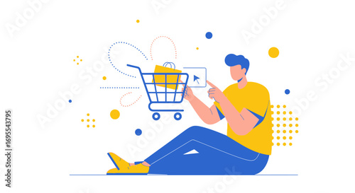 Online Shopping Experience with Buyer Interacting With Digital Shopping Cart System