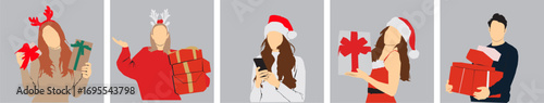 christmas people wearing santa hat