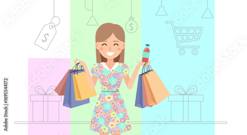 Retail Therapy Blissful Shopping Experience With Bags Presents And Beverage