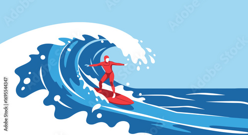 A Surfer Enjoying the Wave and Surfing on the Surfboard in the Ocean on a Sunny Day