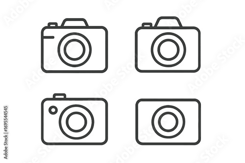 Camera icon set in thin line style. Photo camera symbol collection. Simple outline pictogram pack. Linear vector illustration for web, photo app, and photography signs.