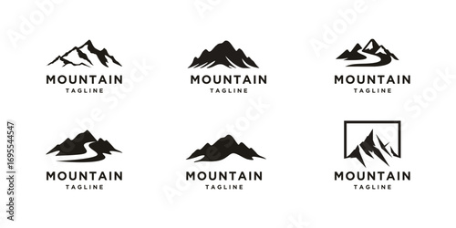 Mega set logo design, mountain peak silhouette  vector illustration