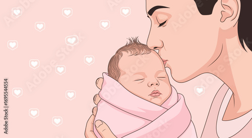 A Sweet Illustration of a Mother Kissing Her Baby on the Forehead to Show Love