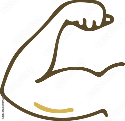 Stylized Muscular Arm Flexing Representing Strength and Fitness with Brown Outlines and a Yellow Highlight on the Bicep