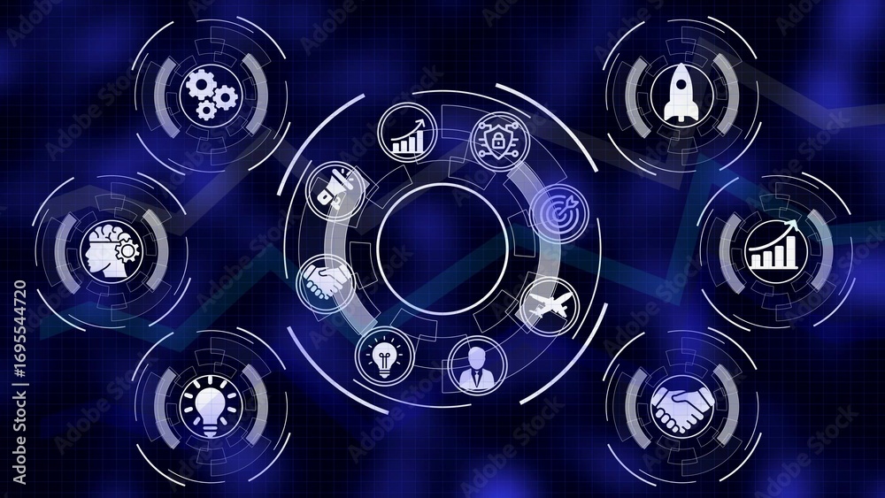 Fototapeta premium Digital innovation icons representing business growth and strategy for future success.
