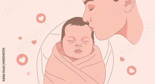 A Tender Moment Capturing The Love Between Mother And Newborn, Kissing Forehead