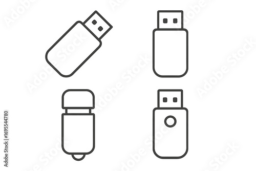 USB flash drive line icon set. Vector collection of portable memory sticks. Minimalist data storage and computer technology symbols for web and app design. Digital transfer.