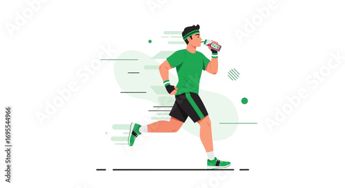 Runner Hydrating While Exercising During Daytime With Sportswear On White Background