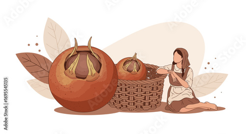 Rustic Medlars Harvest Scene Depicting Agricultural Abundance in a Vintage Style