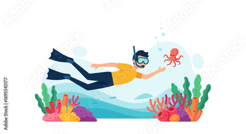 A Vivid Underwater Spectacle Featuring A Scuba Diver And Adorable Marine Life