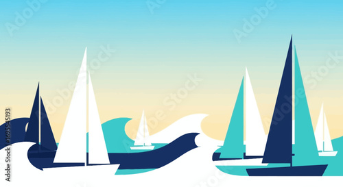 Sailing Vessels Navigating Oceanic Waters Against A Serene Backdrop Of Sky and Sea