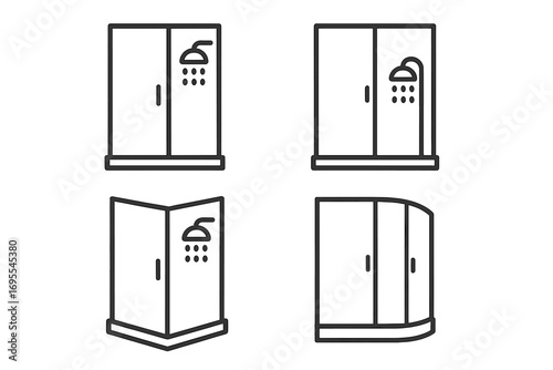 Set of shower cabin line icons. Bathroom enclosure and cubicle vector symbols collection. Modern sanitary and hygiene pictograms for minimalist interior design concepts.