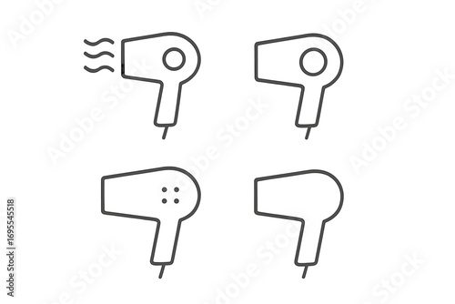 Hair dryer line icon set for beauty and fashion. Minimalistic blow dryer vector symbols. Hairdressing and salon equipment pictogram collection for web and graphic design.