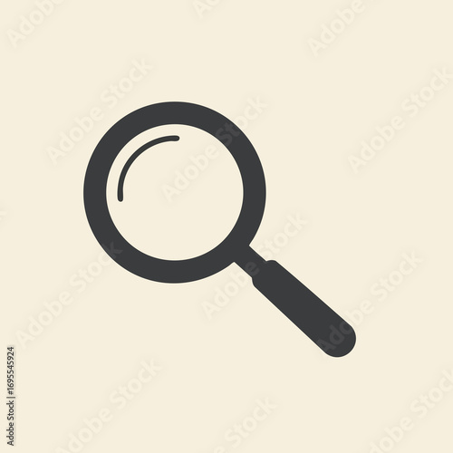 Simple illustration of a magnifying glass, used for searching and examining objects closely.