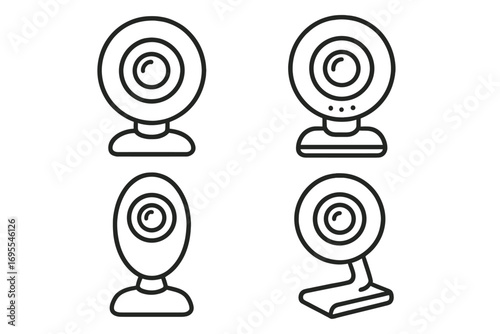 Webcam line icon set. Collection of web camera vector illustrations for technology concepts. Computer video conference, online chat, and streaming equipment symbols. Digital device.