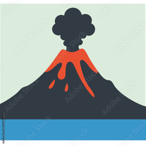 Erupting Volcano Illustration Against a Light Pastel Background.