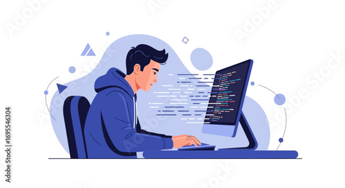Software Developer Concentrated, Analyzing Code, Coding, Web Development, And Digital Technology