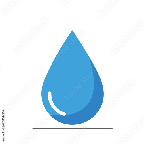 Illustration of a blue water droplet with a white highlight and a gray line below.