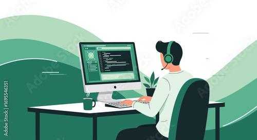 Software Developer Working On Code Project in Modern Design Illustration