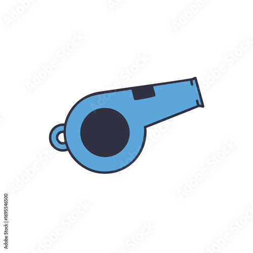 A close-up illustration of a blue whistle, commonly used in sports and games.