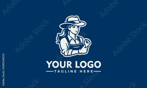 A vintage logo featuring a woman in a hat holding a wrench, with text below.