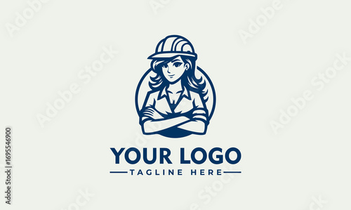A stylized female engineer logo, arms crossed, wearing a hard hat.