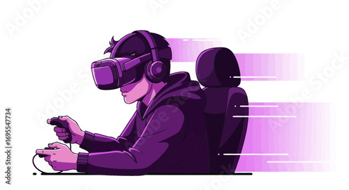 Virtual Reality Gaming Experience Depicted in Detailed Illustration on White Background