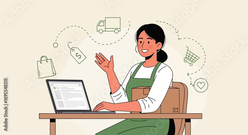 Woman Manages Online Sales and Shipping, Promoting E-Commerce, Modern Work Scenario